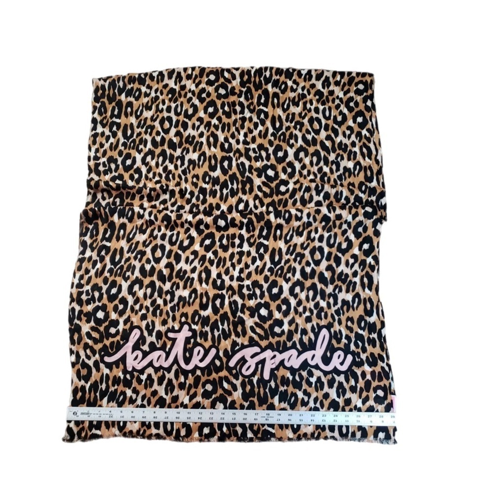 NEW KATE SPADE NY Scarf Logo Women Viscose Brown Leopard Animal Print Fringe 29” - Picture 5 of 7